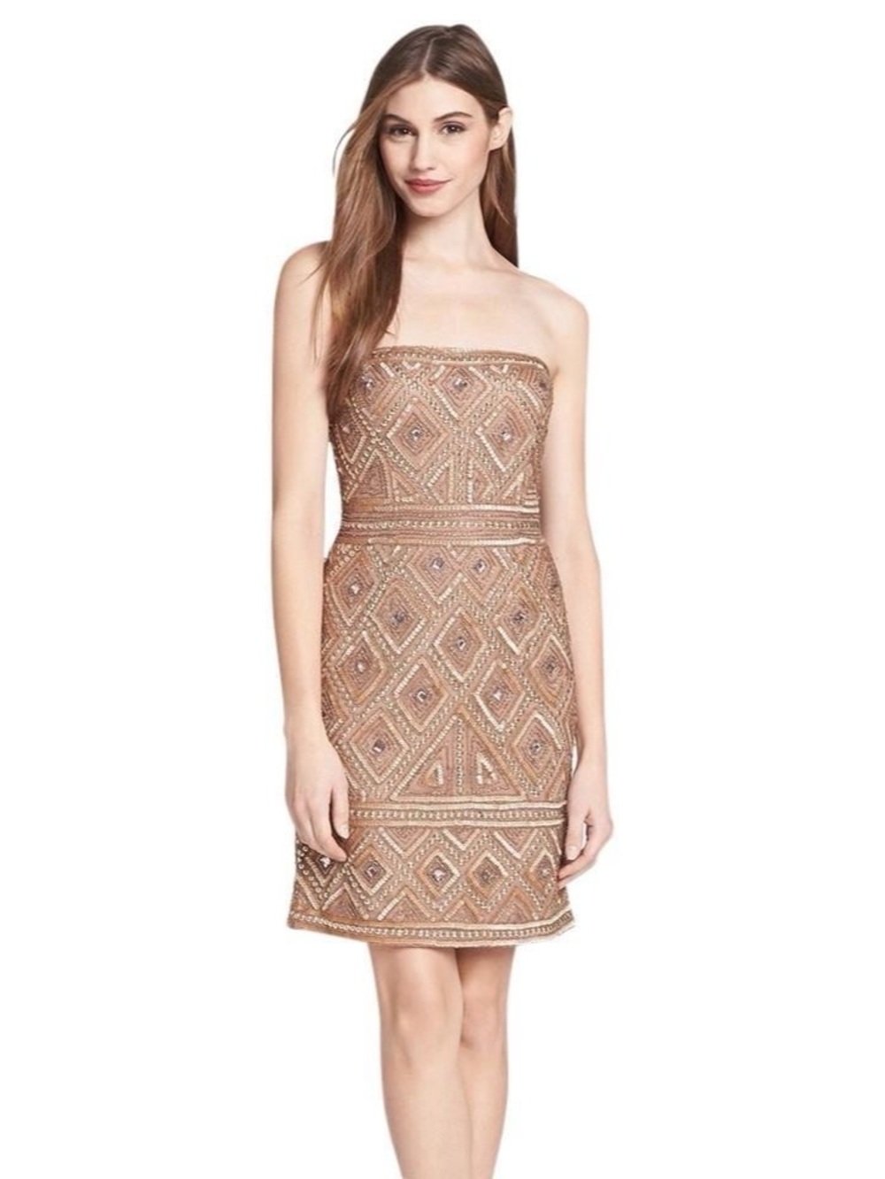 Adrianna‎ Papell Strapless Beaded Champagne Mini Dress Size 10